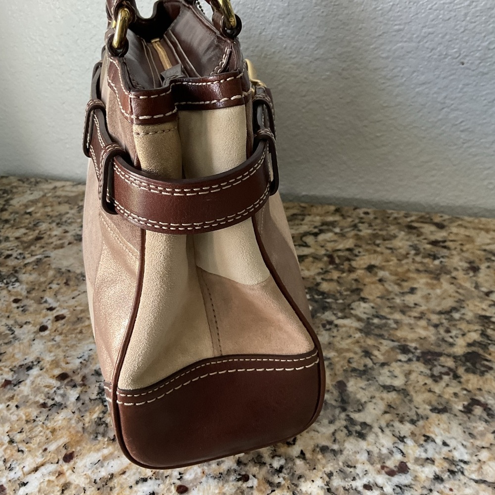 Coach Hampton Leather and Suede Patchwork Satchel - image 4